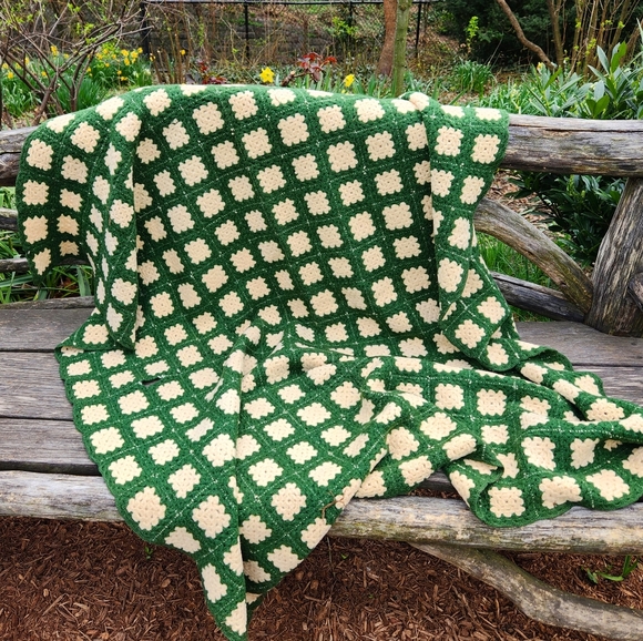 Handmade Other - Vintage Handmade Wool Granny Square Crochet Throw Blanket